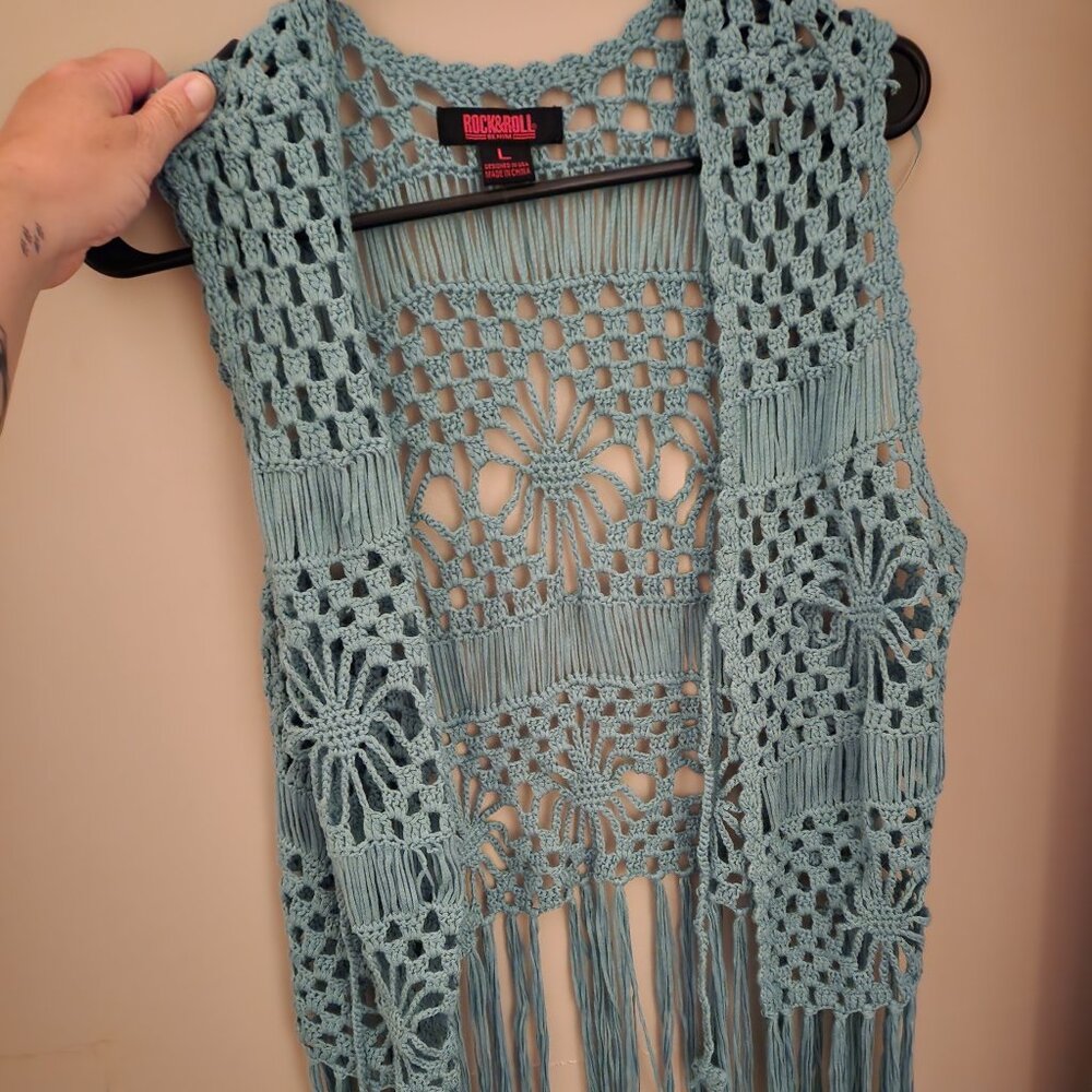 Ladies Aqua Fringe Vest